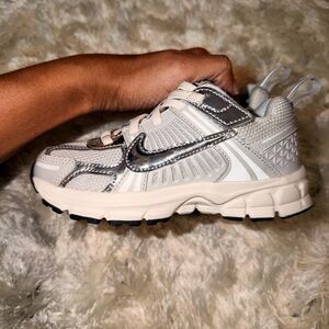 Nike Kids Cream-White Sneakers with Metallic Silver Swoosh